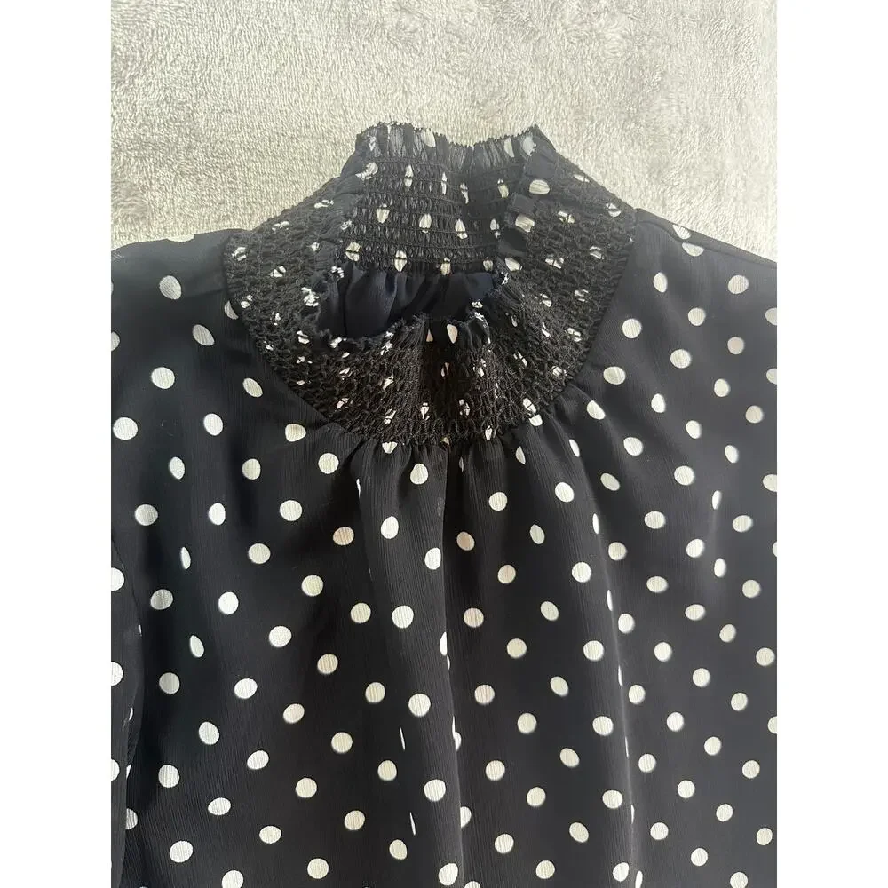 J. Crew Smocked Dot Crinkle Chiffon Top – Black & White – Size S - Picture 6 of 6